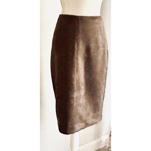 Brown midi skirt vegan suede pull on workplace and night out event -Size 6